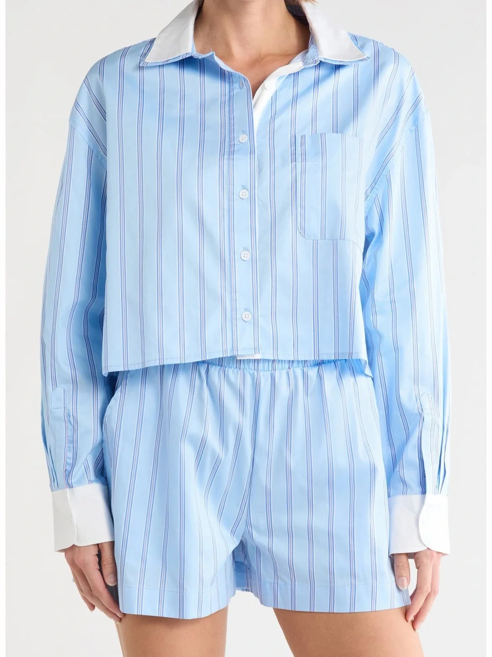 French Connection 100% Cotton Boxer Shorts Light Blue & White Striped XS